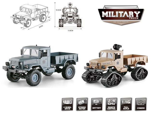 JH139356: 2.4Ghz 1/16 Rc Military Truck & 480p Wifi Camera 